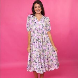 NWT Umgee Floral Sweetheart Neckline Midi Dress